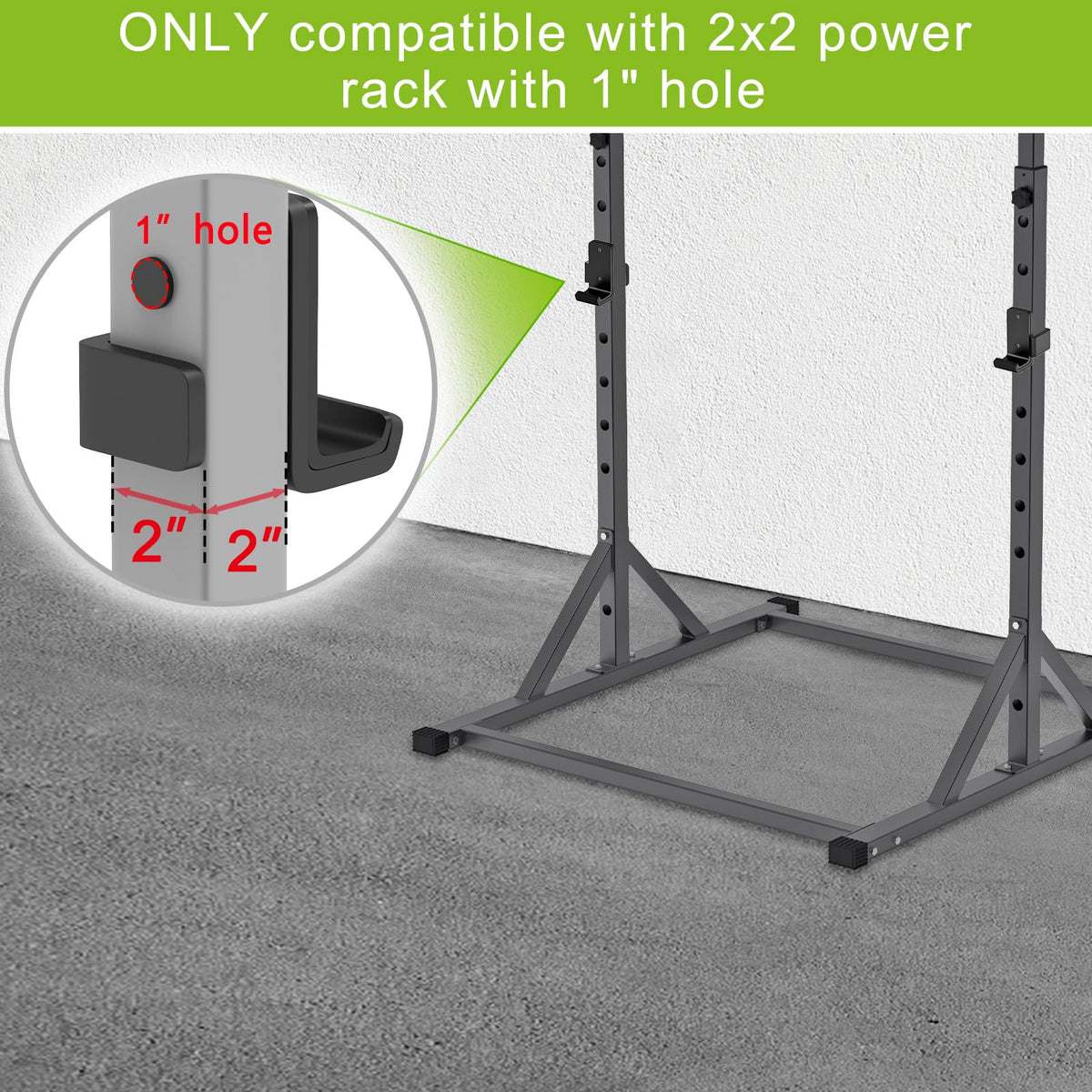 SELEWARE J Hooks for Power Rack, Heavy Duty Barbell J Cups for 2" x 2" Tube Squat Rack with 1" Hole, 1500lbs Capacity, Set of 2