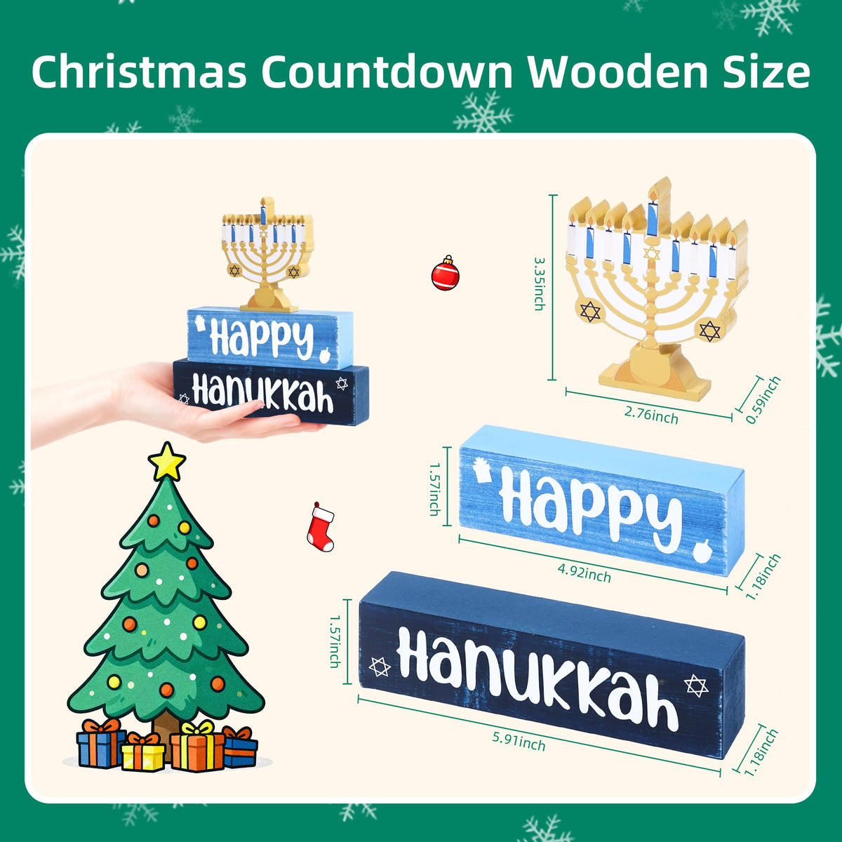 3 Pcs Hanukkah Wooden Tiered Tray Decor, Menorah Decorations Gifts for Home, Jewish New Year Table Centerpiece for Xmas Party Kitchen Office