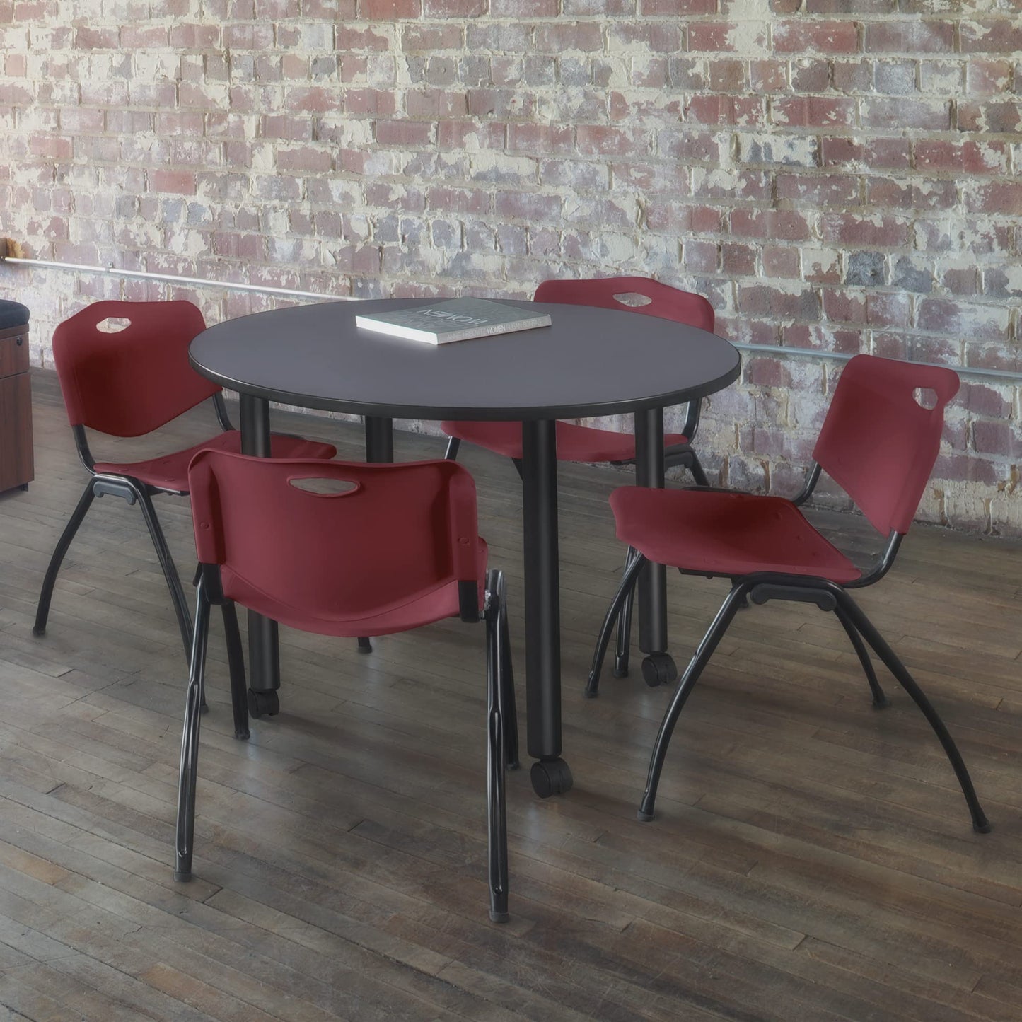 Romig Trek Small 30 in. Round Breakroom Table- Grey Top, Black Mobile Legs