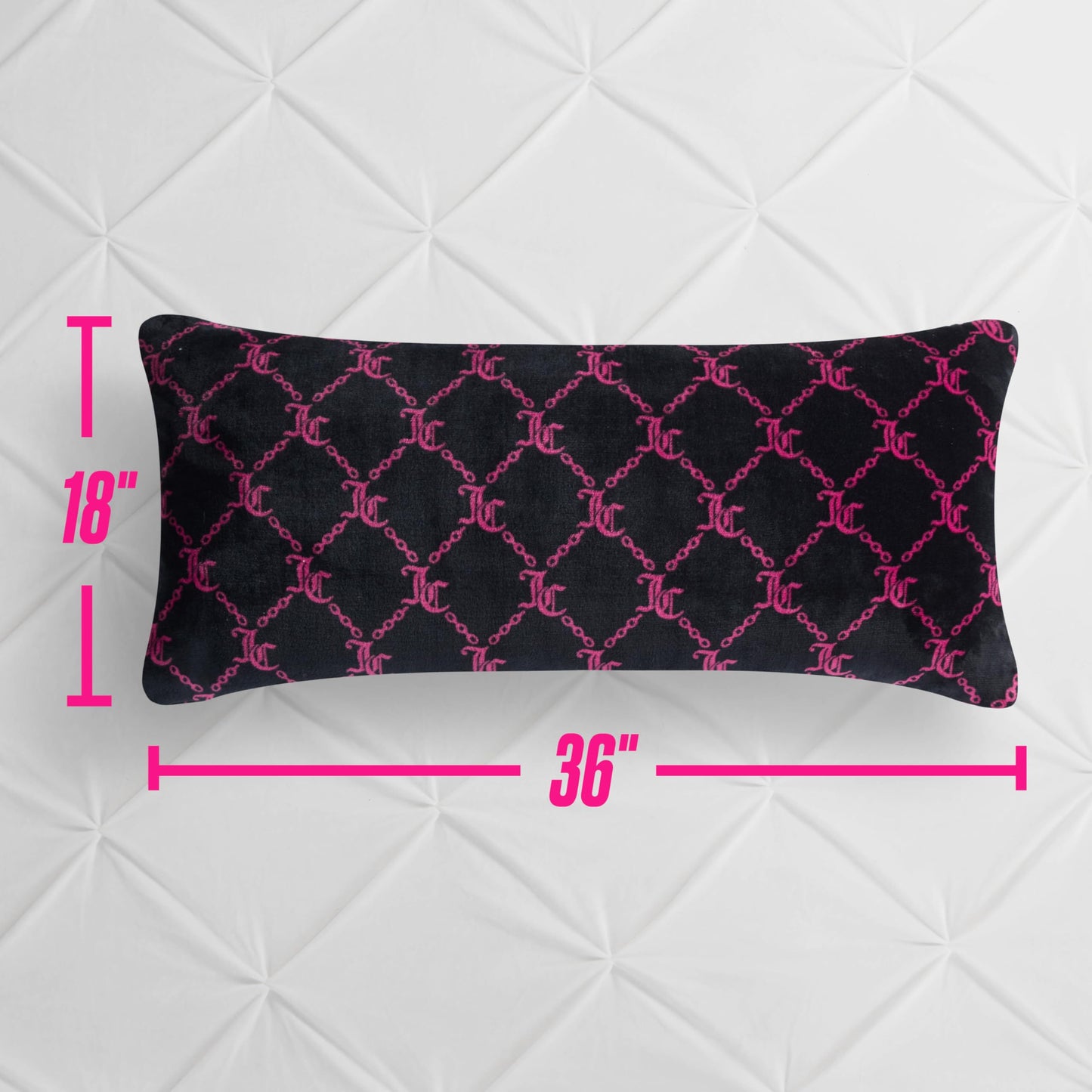Juicy Couture 18" x 36" Plush Body Pillow, Black Lockup Lattice