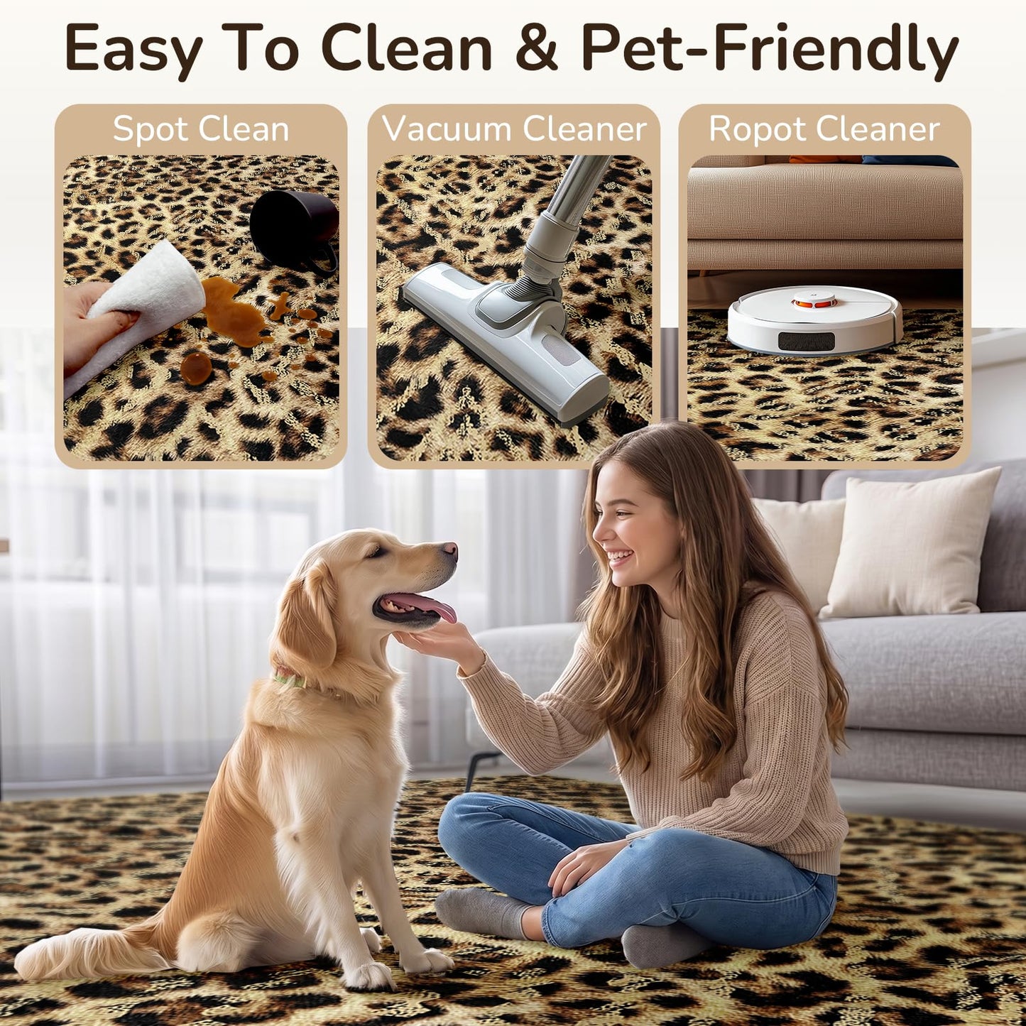 BESTSWEETIE Area Rug 8x10 Rug Machine Washable Non-Slip Low Pile Print Pattern Western Rug for Living Room Bedroom Entryway Tribal Series-Dark/Leopard