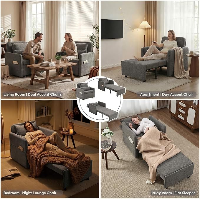 Iroomy 5-Level Adjustable Convertible Sleeper Chair Set of 2, 3-in-1 87'' Long