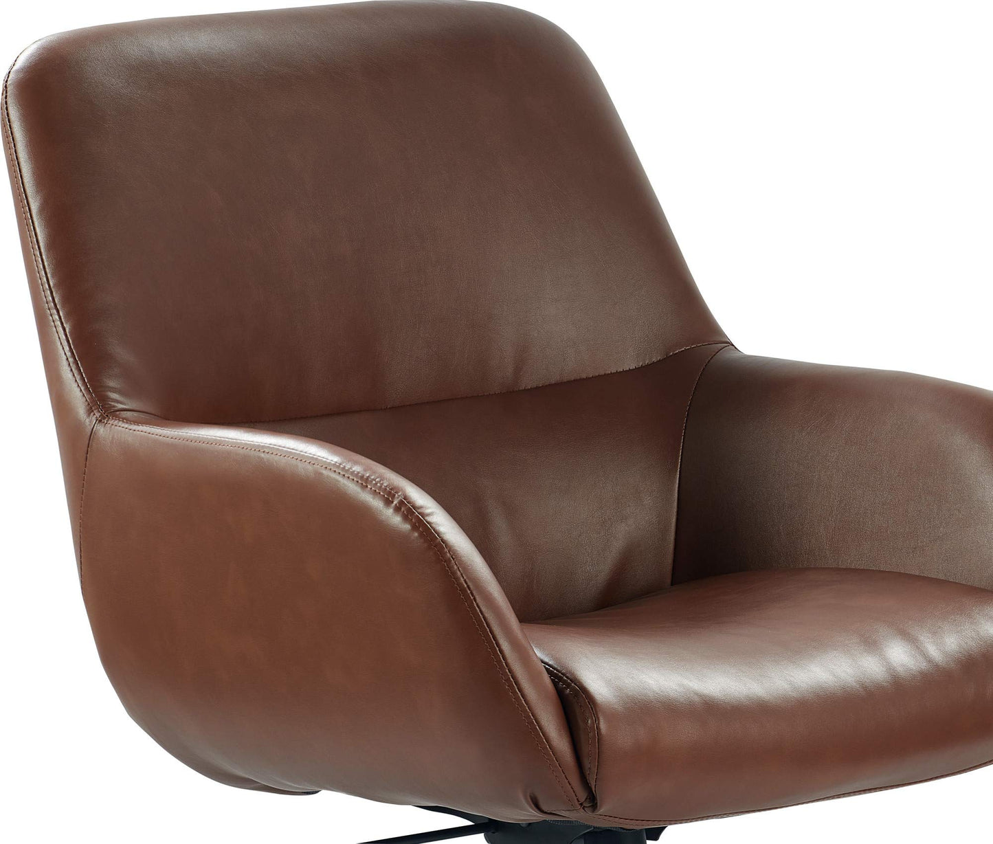Tommy Hilfiger Forester Luxury Bonded Leather Home Office Chair, Modern Round Swivel Accent Seating with Arms, Adjustable Height and Recline, Cognac Brown