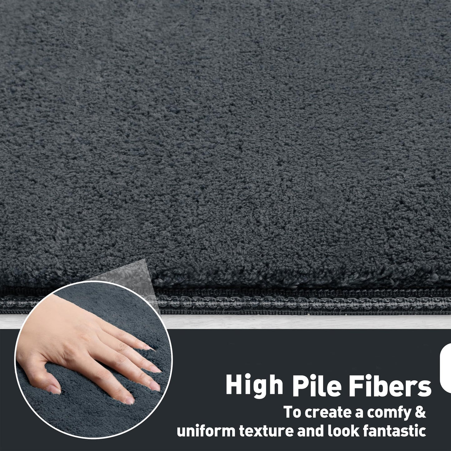 PURE ERA Carpet Stair Treads Ultra Plush 9.5" X 30"Soft Bullnose Indoor Stair Protectors Pet-Friendly Non-Slip Skid Resistant Tape Free Washable Reusable(2 Pieces,Dark Gray)