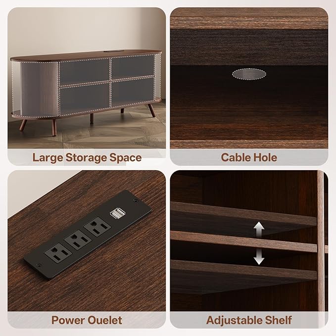 55 inch TV Stand with Power Outlet, Fluted Entertainment Center