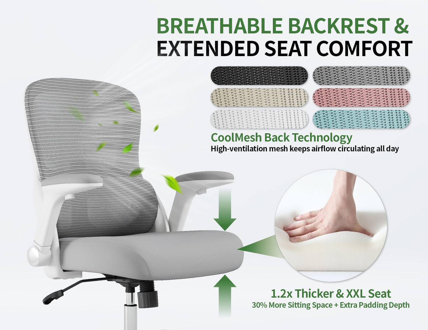 Ergonomic Office Chair: 400LBS Office Computer Desk Chair with High Back Mesh and Adjustable Lumbar Support Rolling Work Swivel Task Chairs with Wheel 3D Armrests, Ergo Gaming Chair (Grey)