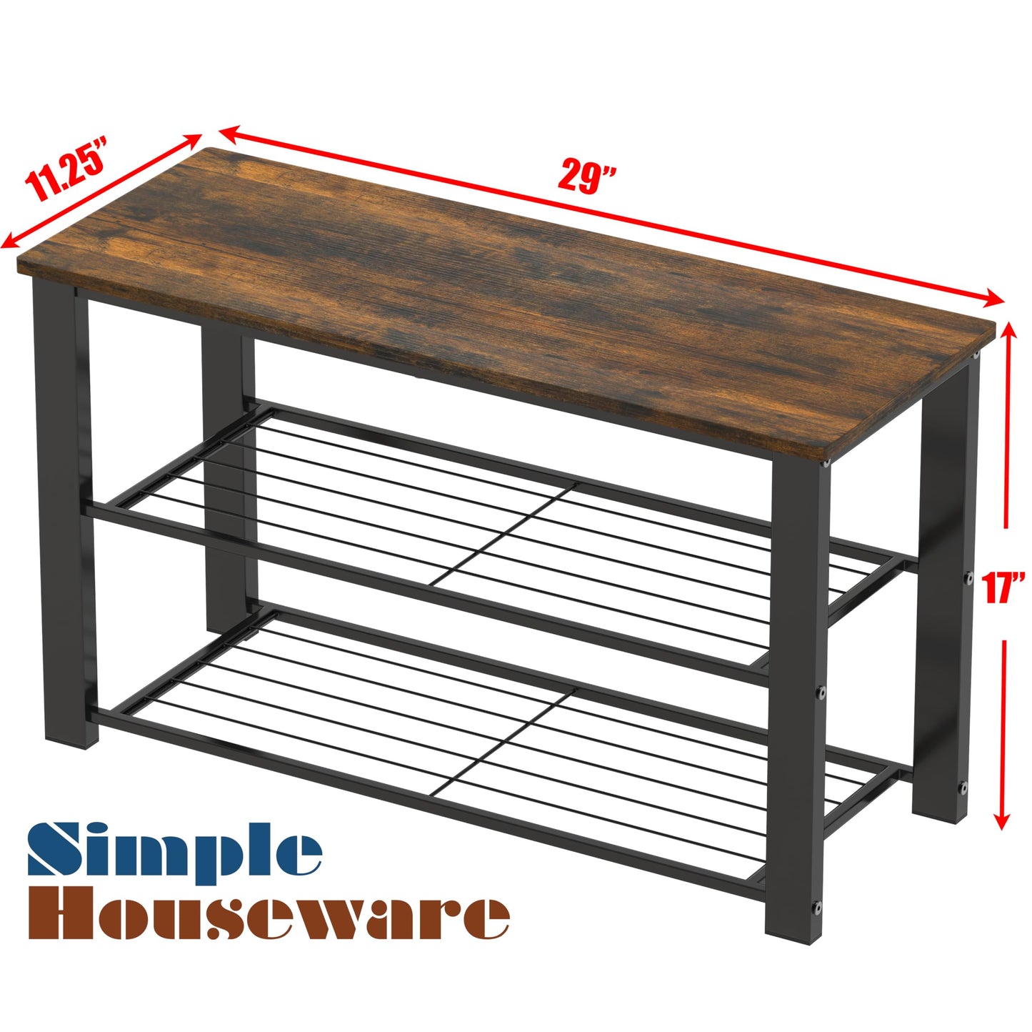 Simple Houseware Wood Top Shoe Storage Bench for Entryway, Rustic Brown