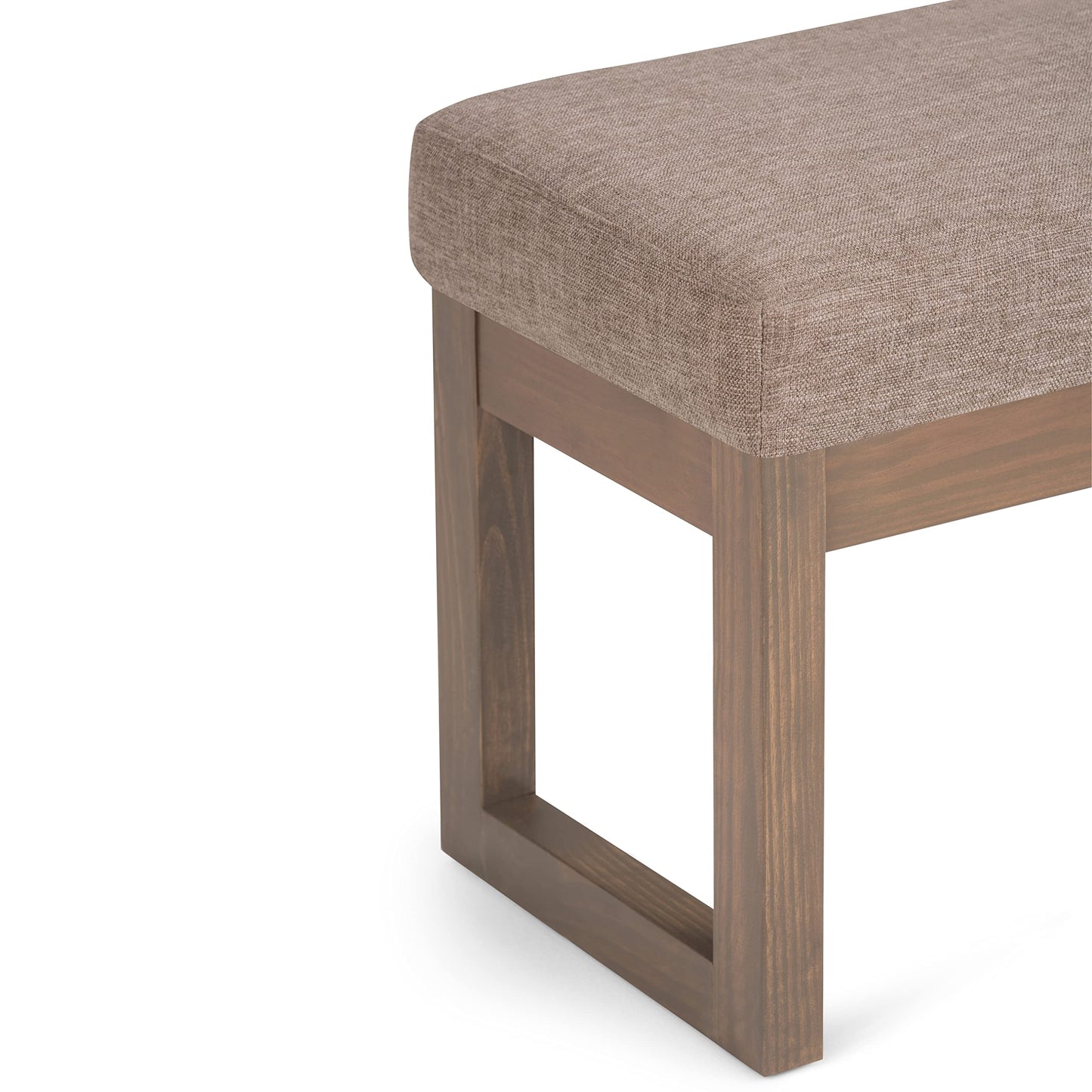 SIMPLIHOME Milltown Small Ottoman Bench - 27" Wide x 18" High Upholstered Linen Look Fabric Rectangle Footstool Ottoman in Fawn Brown, Contemporary Bench for Bedroom with Cushioned Seat, Assembled