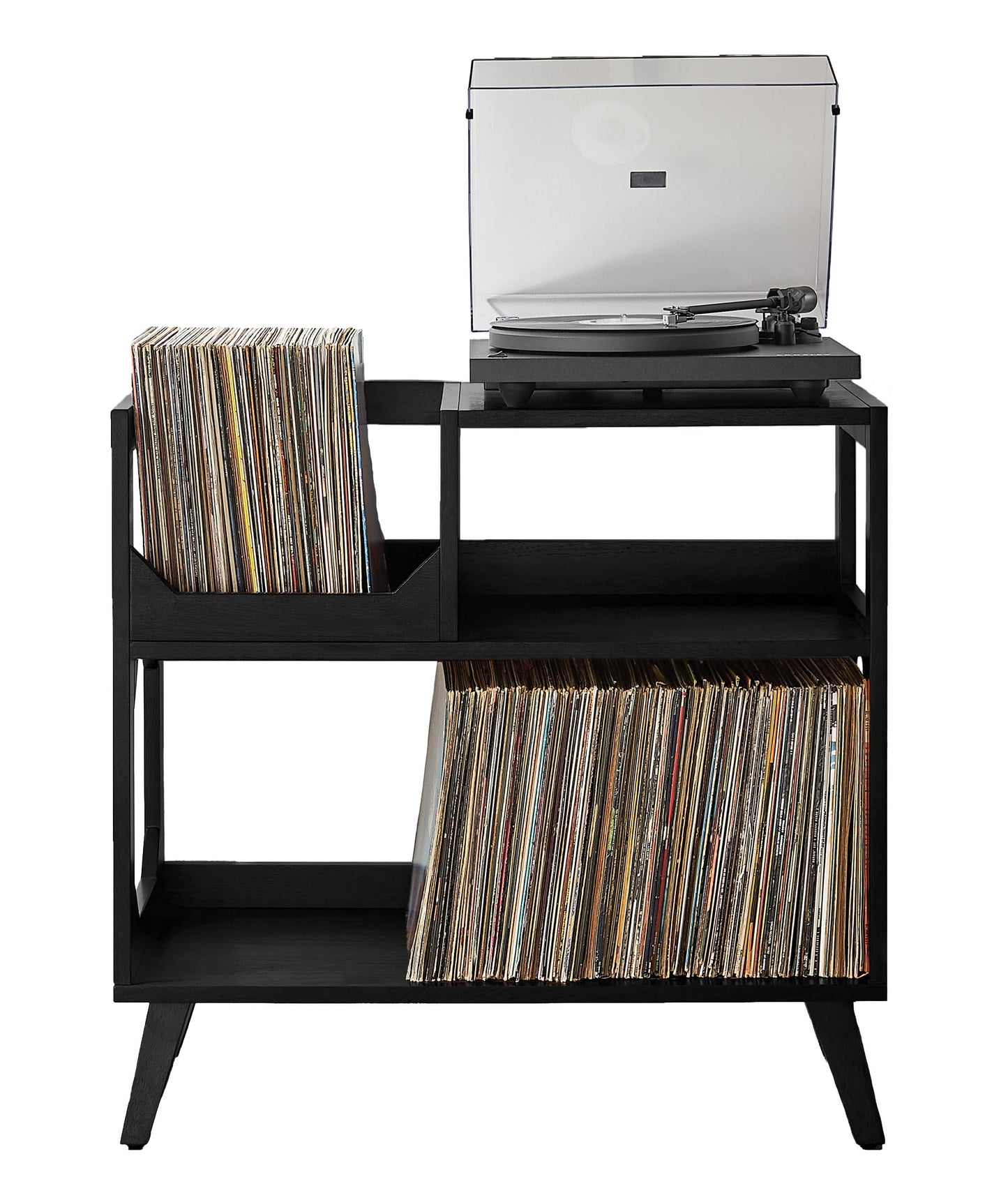 Crosley Furniture Asheville Mid-Century Modern Media Console Record Player Stand, Storage for Vinyl Records, Medium, Black