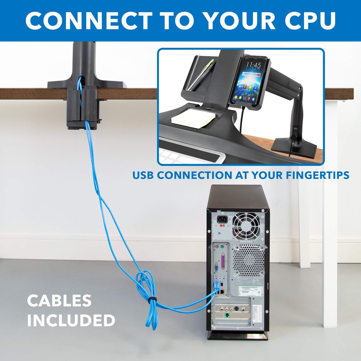 Mount-It! Dual Monitor Arm Desk Mount Sit-Stand Workstation with 2 USB 3.0 Ports, Height Adjustable 23.1–42.9”, Fits Two 17–27” Screens, 13.2 lbs Each, VESA 75x75 100x100, Clamp or Grommet