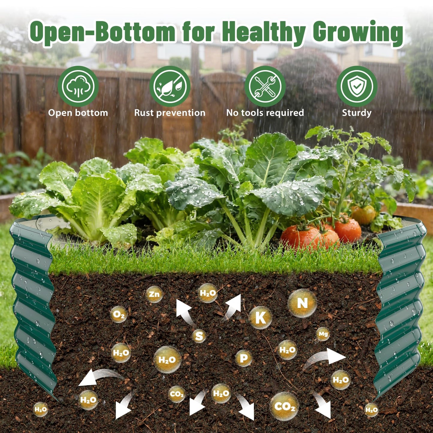 Hexagon Raised Garden Bed, 48 Inch Diagonal & 16.5 Inch Tall, Galvanized Steel Planter Box with Wave-Shaped Metal Panels for Outdoor Flower,Tree,Herb & Vegetable Garden (Dark green, 4FT X 1.5FT)