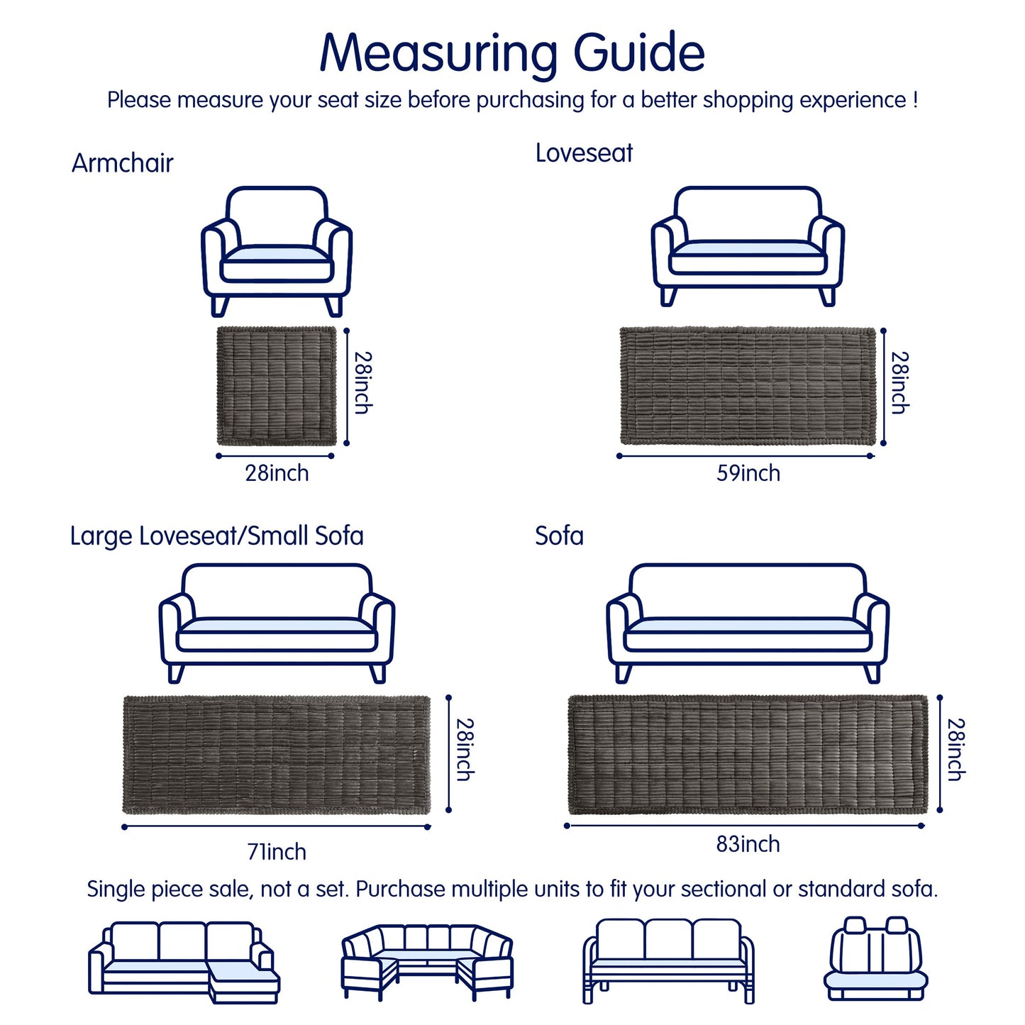 SUBRTEX Couch Cover for Dogs, Non-Slip Sofa Mat Washable, Thick Sofa Slipcover Cushion Protector Pet-Friendly (Gray, 27.6"x59.1")