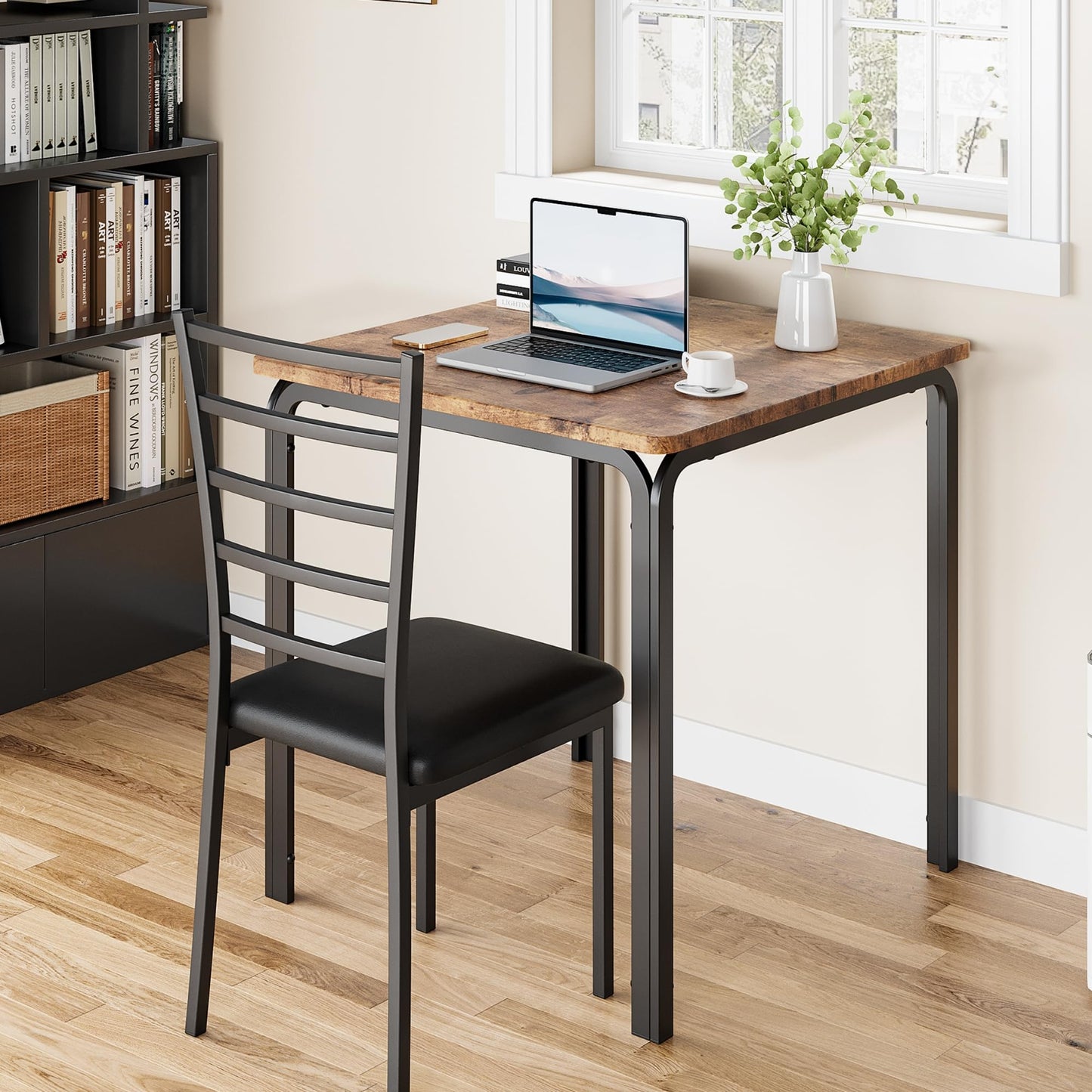 Dining Table for 2, Small Square kitchen Dinner Table Set for 2,Space Saving Wood Modern Dinette With Upholstered,Dining Room Furniture for Breakfast Nook, Apartment,Home Office Small Space,3 Piece