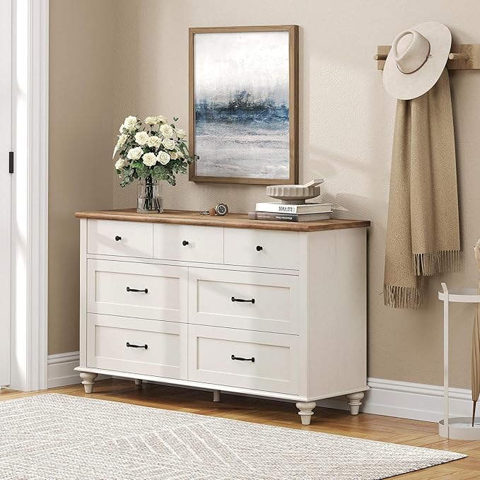 WAMPAT 7 Drawer Dresser for Bedroom, Wide Wooden Chest of Drawers Distressed