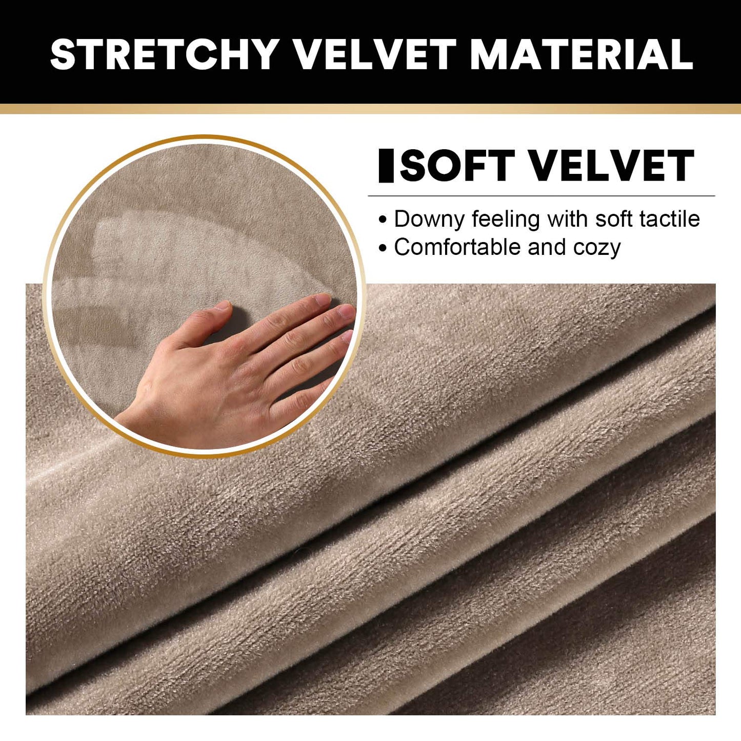 PrinceDeco Real Velvet Plush Ottoman Cover Soft Rectangle Folding Storage Covers Furniture Protector Removable Footstool Protect Footrest Covers Elastic Bottom(Large, Taupe)