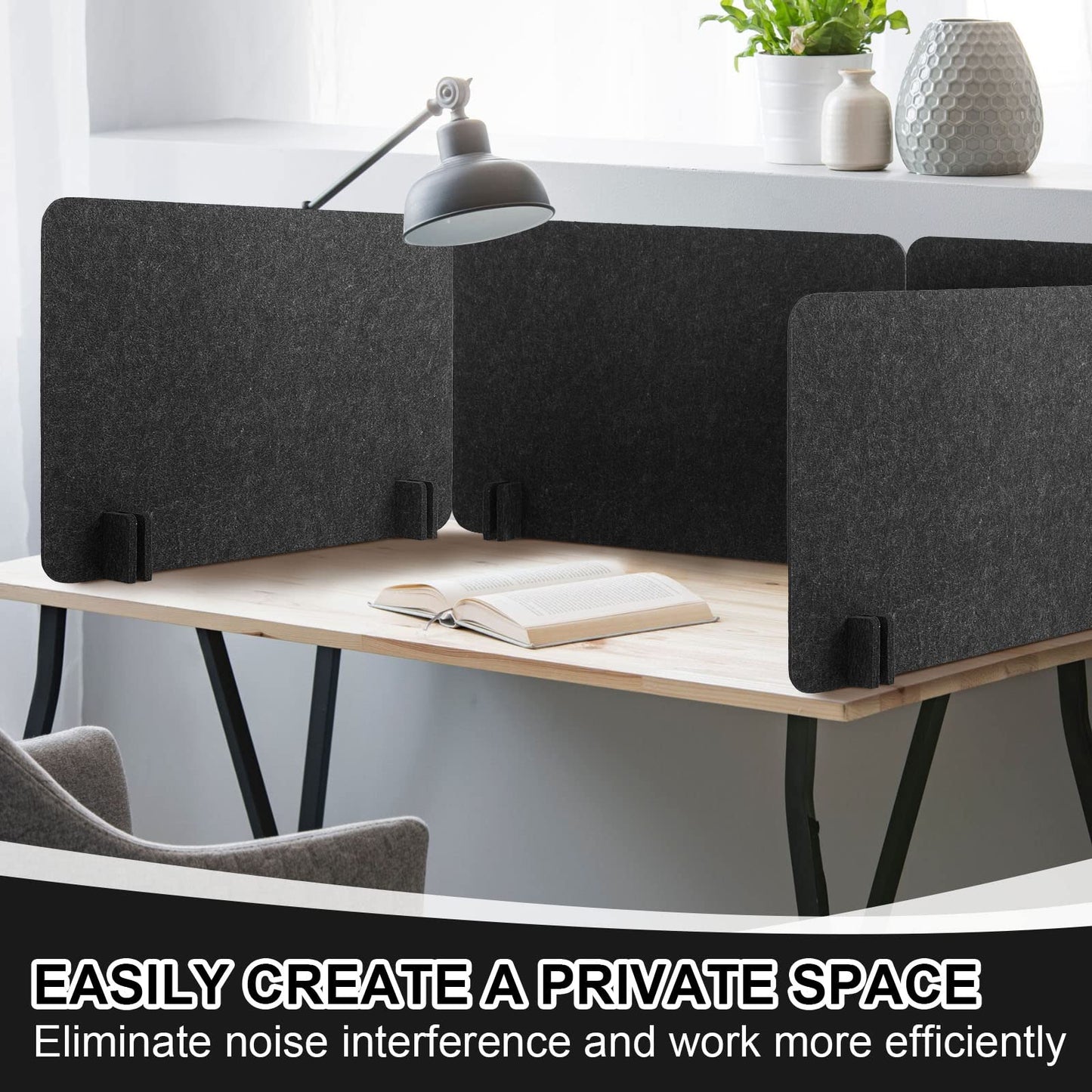 Fabbay 10 Pcs Acoustic Freestanding Desk Divider Desk Partition 16 x 24 Inch Table Freestanding Privacy Panel Visual Distraction and Noise Reducing for Office Classroom (Black Gray)