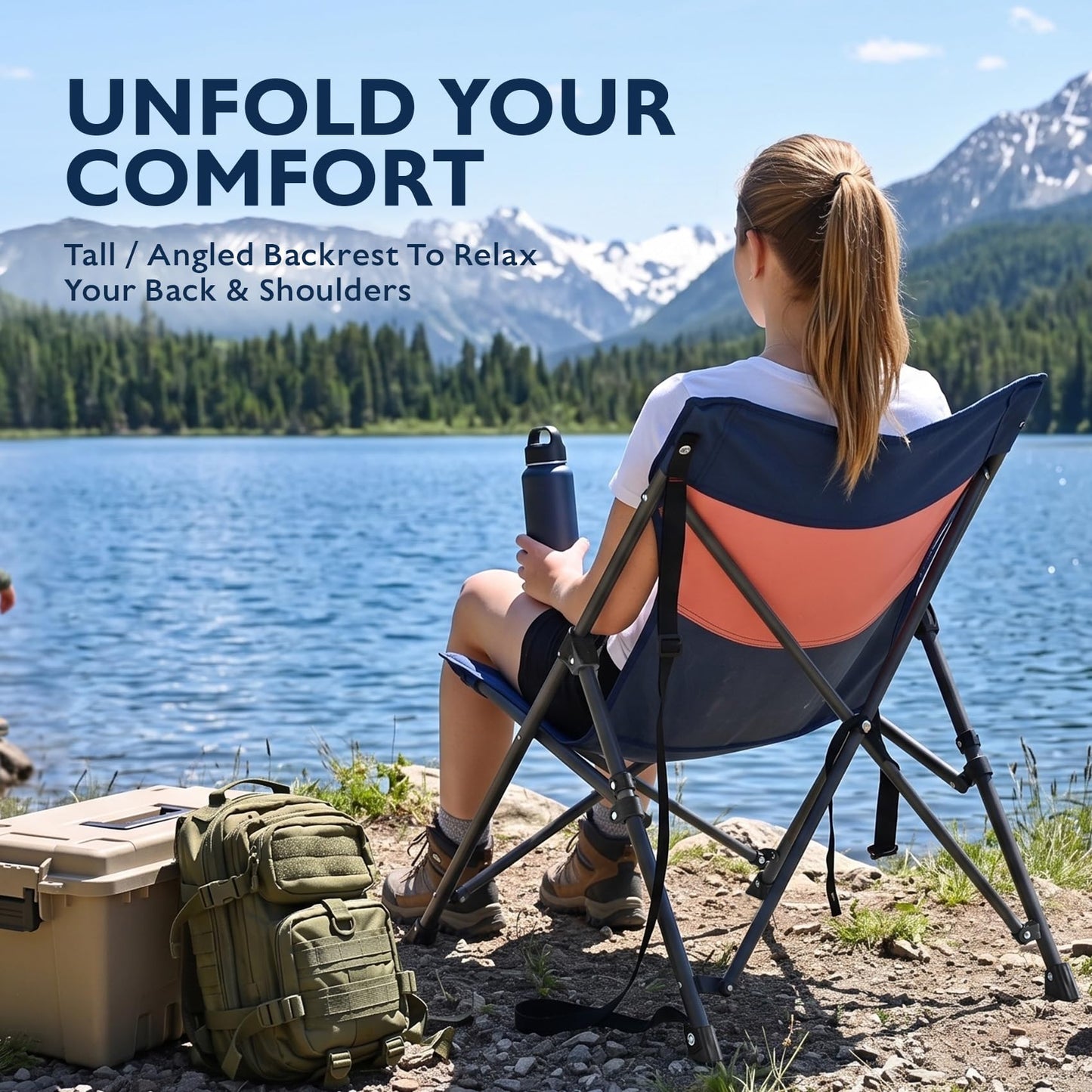 Alvantor® Camping Chair, High Back Folding Beach Chair Breathable for Outdoor, Ergonomic Backrest, Easy Use Portable Lawn Chair Seat for Travel, Fishing, Pinic, Sports Events, 20"x28"x28"