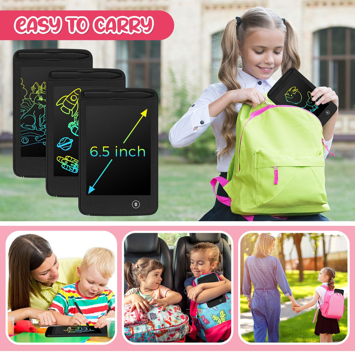 Zhehao 20 Pcs LCD Writing Tablet for Kids 6.5 Inch Colorful Doodle Board LCD Writing Board Kids Portable Electronic Drawing Board Erasable Drawing Pad Reusable Writing Pad for Kid (Black)