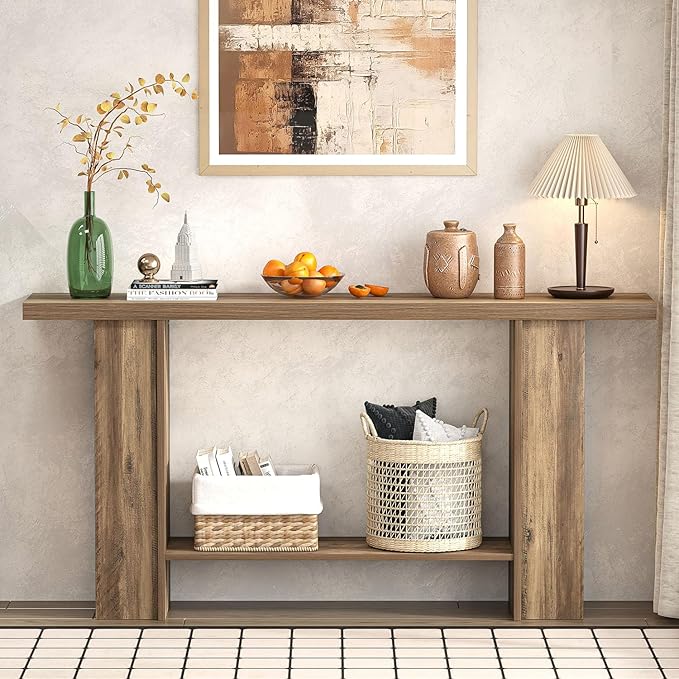 FOLUBAN 53 Inch Long Entryway Table, 2-Tier Wood Console Table