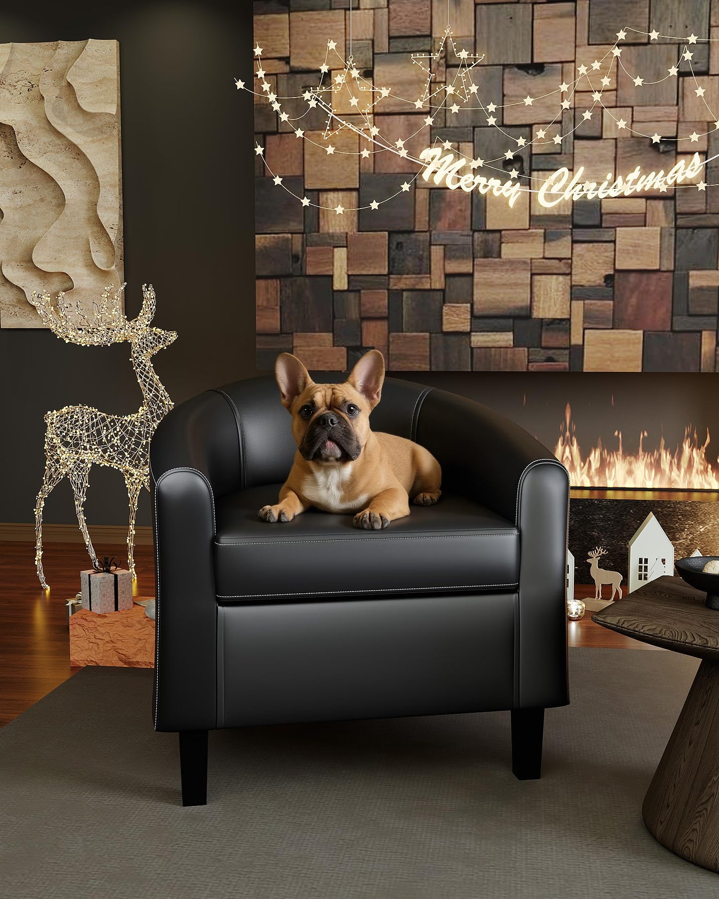 GarveeHome Accent Barrel Chairs Set of 2 Faux Leather Club Armchairs Living Room Chairs with Soft Padded Seat for Bedroom Waiting Reading Room(Black)