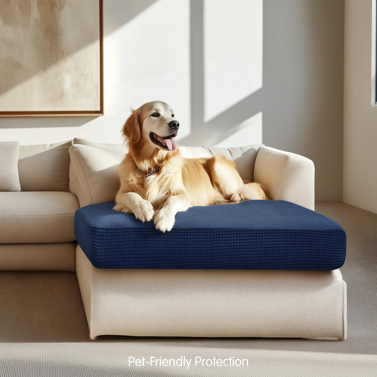 Hokway Stretch Chaise Cover Individual Couch Cushion Slipcovers Reversible Cushion Protector Slipcovers Sofa Cushion Protector Covers (Chaise Cover, Darkblue)