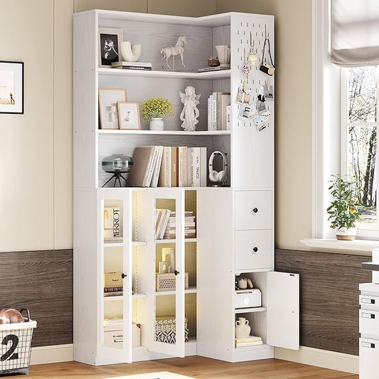 IRONCK Corner Bookshelf with LED Lights, 78.7" Tall Corner Bookshelves with 2