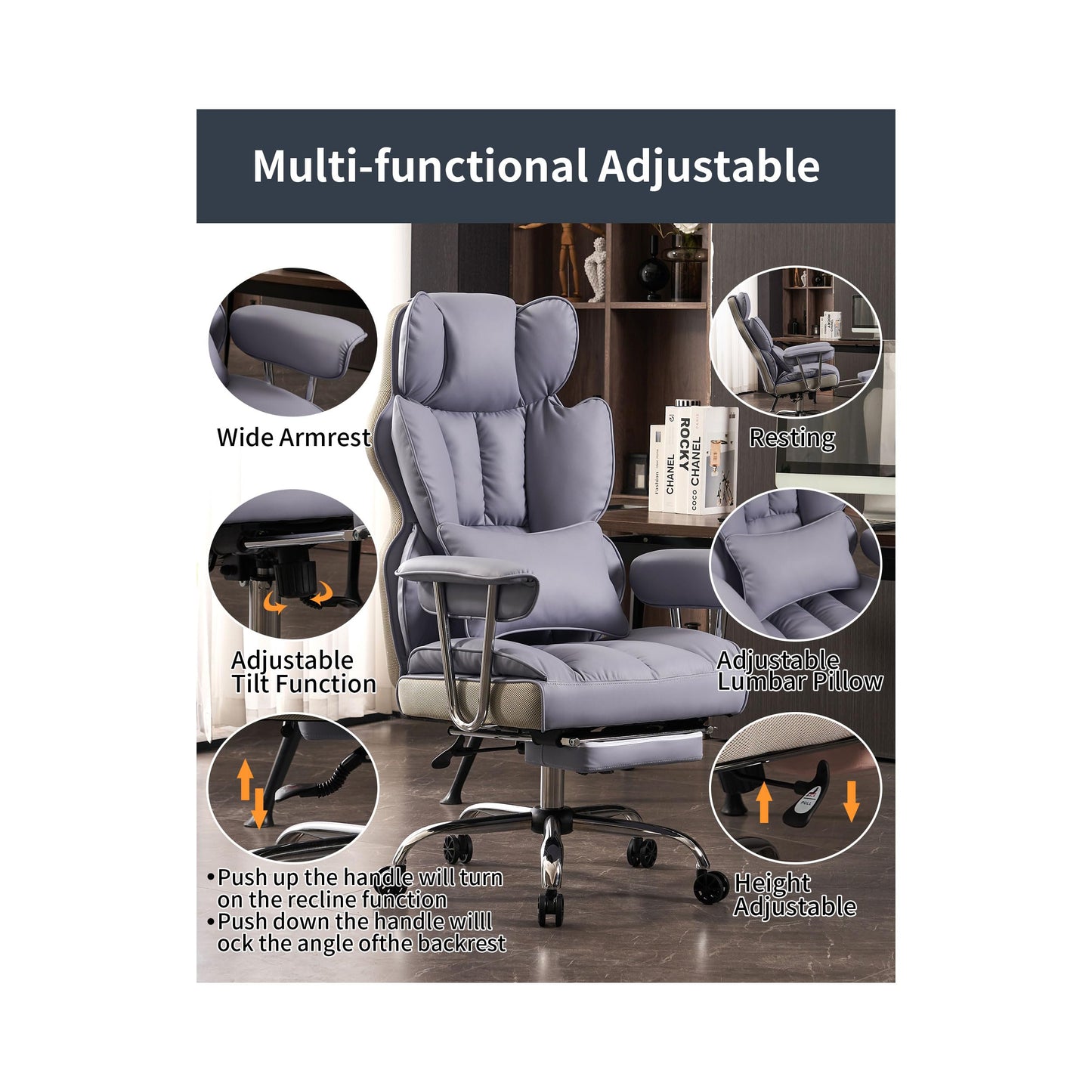 Efomao Big and Tall Office Chair 440LBS, Purple Heavy Duty Executive Chair with Footrest, Ergonomic Desk Chair for Home Office, Wide Computer Chair