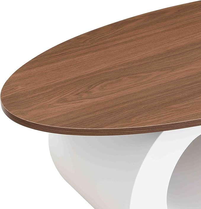 Modern Oval Coffee Table Set of 2, Wood Nesting Coffee Tables