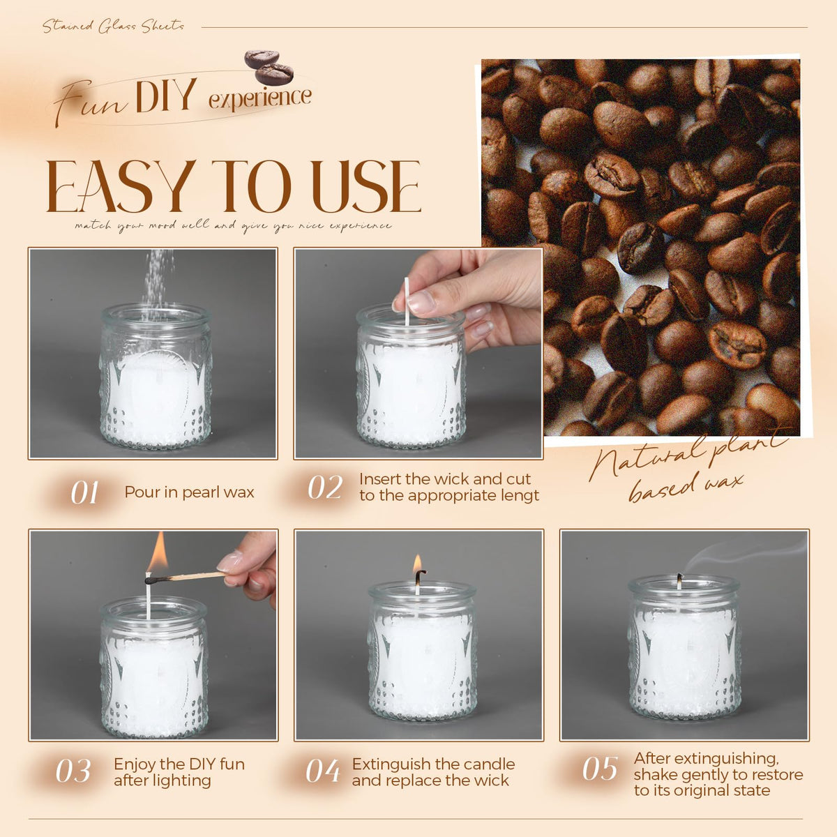 MTLEE Pearled Candle 2.2 Lb/35oz Mother's Day Mom Gifts Scented Sand Candle Kit Include 50 Wicks, Bow Gift Box, Spoon Reusable Pearled Wax for DIY Home Kit(Coffee)