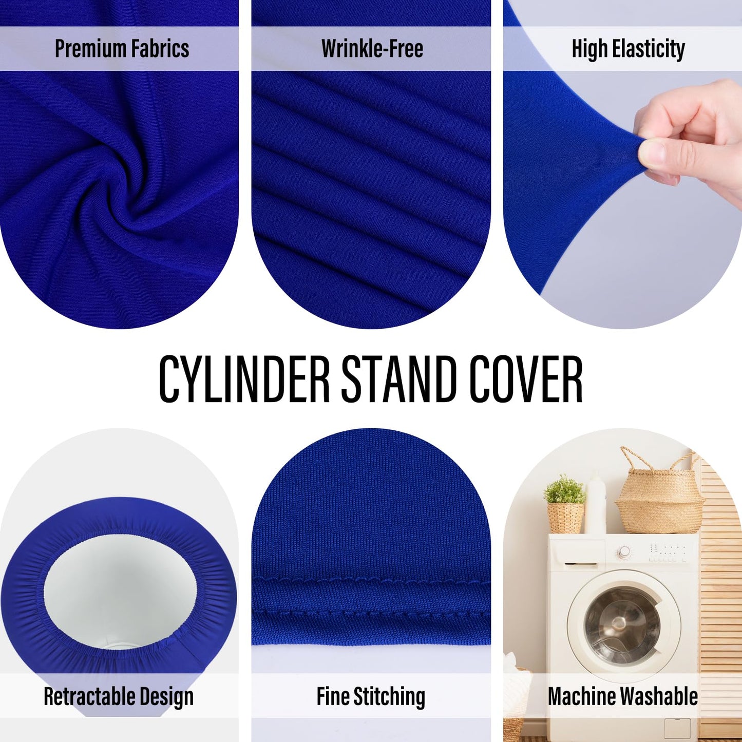 LEBENGURU 3Pcs Cylinder Pedestal Stand Covers Royal Blue, Round Spandex Display Pedestal Covers, Elastic Cloth Plinth Pillar Cover for Parties Wedding Birthday Event Decor Props (Only Covers)