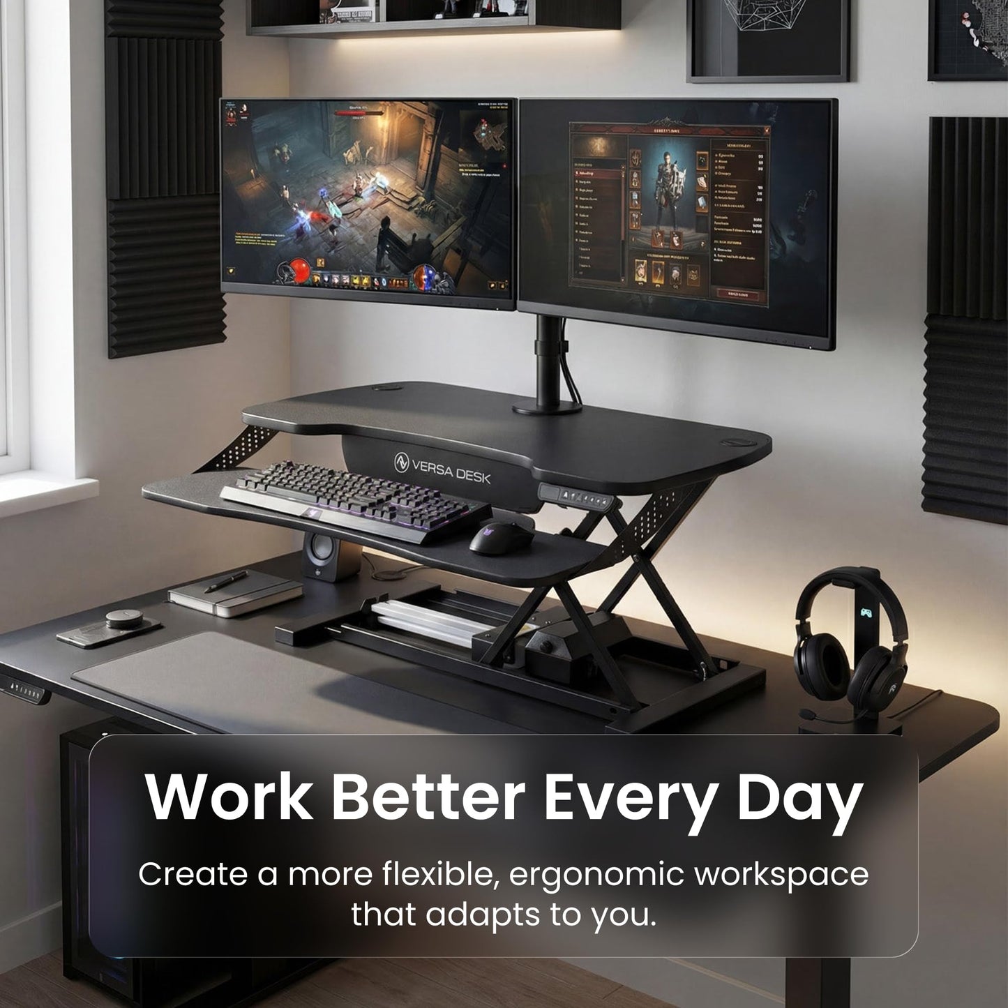VERSADESK PowerPro Elite 36” - Electric Adjustable Desk Converter with Programmable Controller and USB Hub. Mobile App Controllable. Removable Keyboard Tray - Powerful Riser Lifts 80 lbs – Black