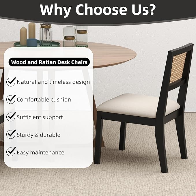 Westice Rattan Dining Chairs Set of 4, Farmhouse Natural Dining Room Chairs