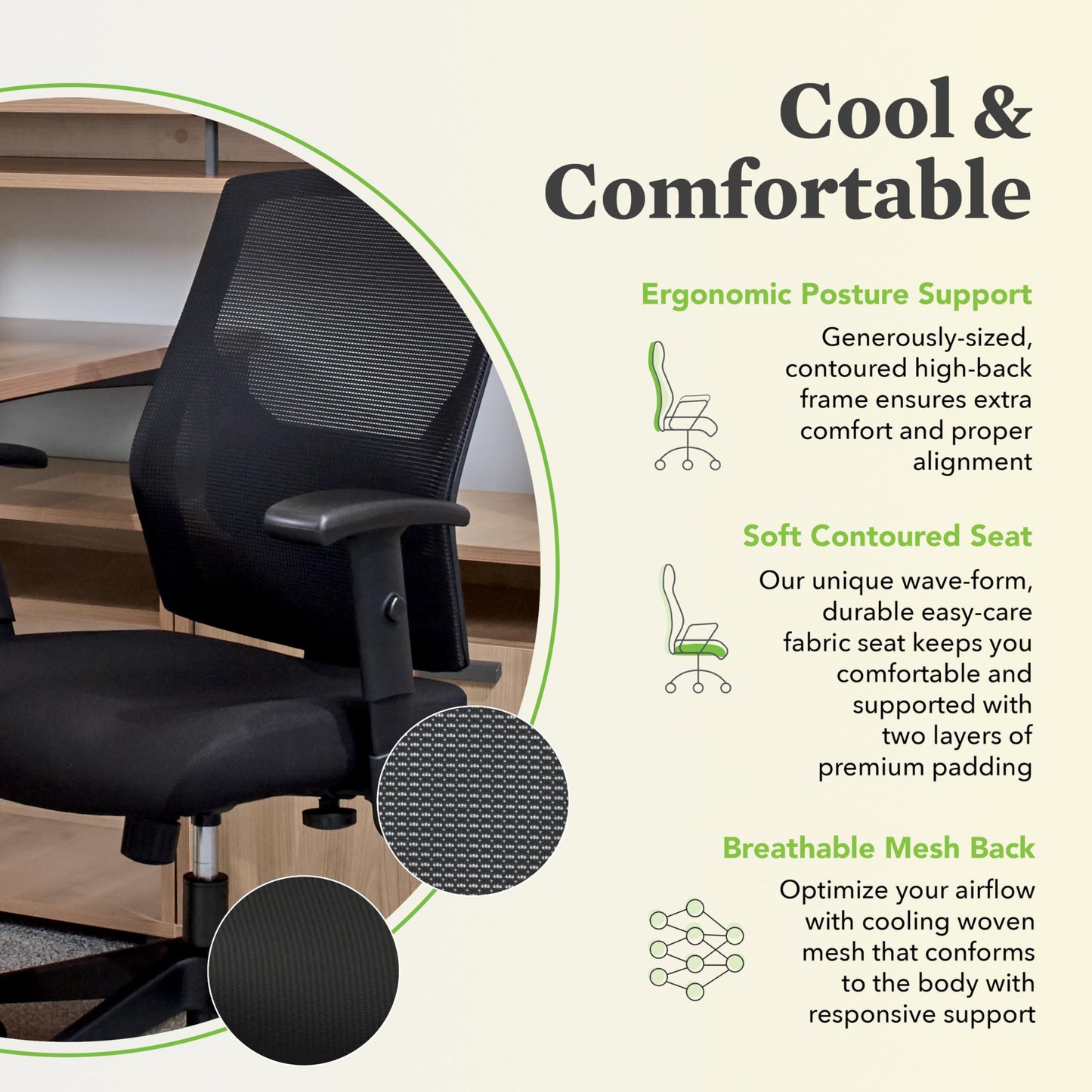 HON Crio Ergonomic Mesh Office Chair, High‑Back Desk Chair with Adjustable Arms, Lumbar Support, Center‑Tilt Swivel Seating for Computer Desks and Home Office, Black Frame, Black