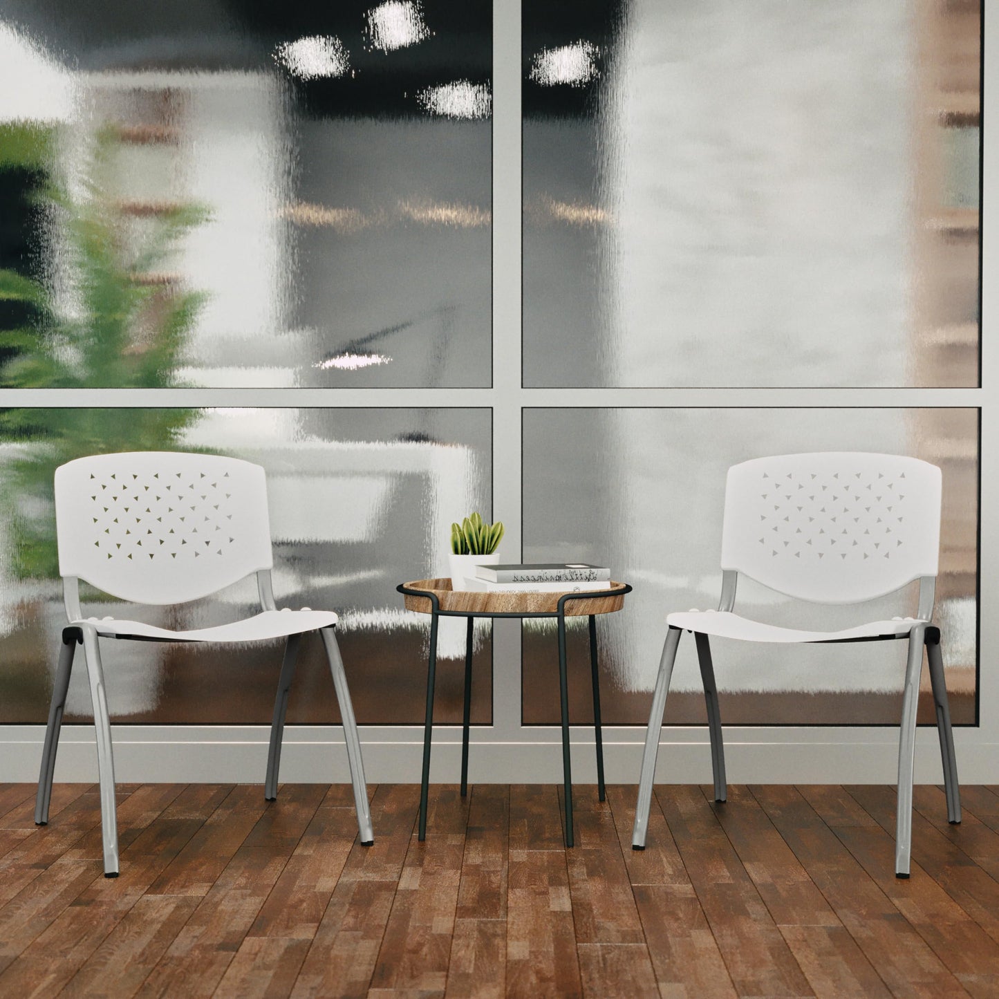 Flash Furniture HERCULES Series 880 lb. Capacity White Plastic Stack Chair with Titanium Gray Powder Coated Frame