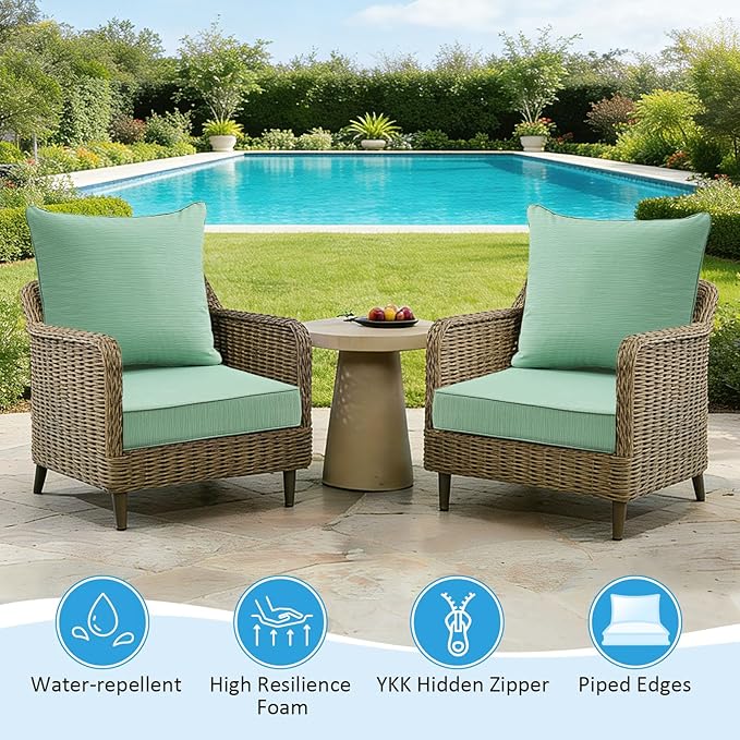 Outdoor Deep Seat & Back Cushion Set, 24 x 24 Inch Water Repellent and Fade