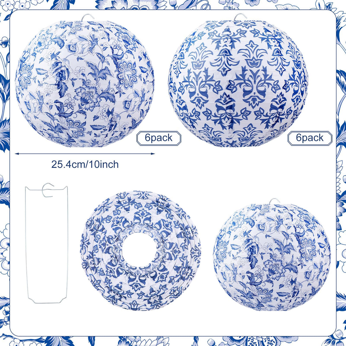 Retisee 12 Pcs 10 Inch Hanging Paper Lanterns Party Decorations Pastel Classroom Decor for Birthday Back to School Party Decoration for Classrooms Wedding Birthday Ceilings(Blue,Porcelain)