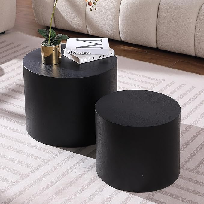 Small Coffee Table Nesting End Table Set of 2, Round Coffee Table Wood Side