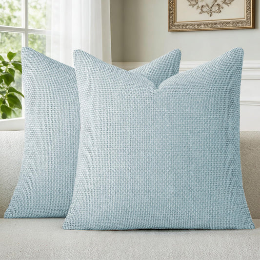 a moment Baby Blue Chenille Throw Pillow Covers 18x18 Inch Pack of 2 Modern Decorative Throw Pillow Covers Farmhouse Cross Covers Home Decor for Sofa Bedroom Living Room