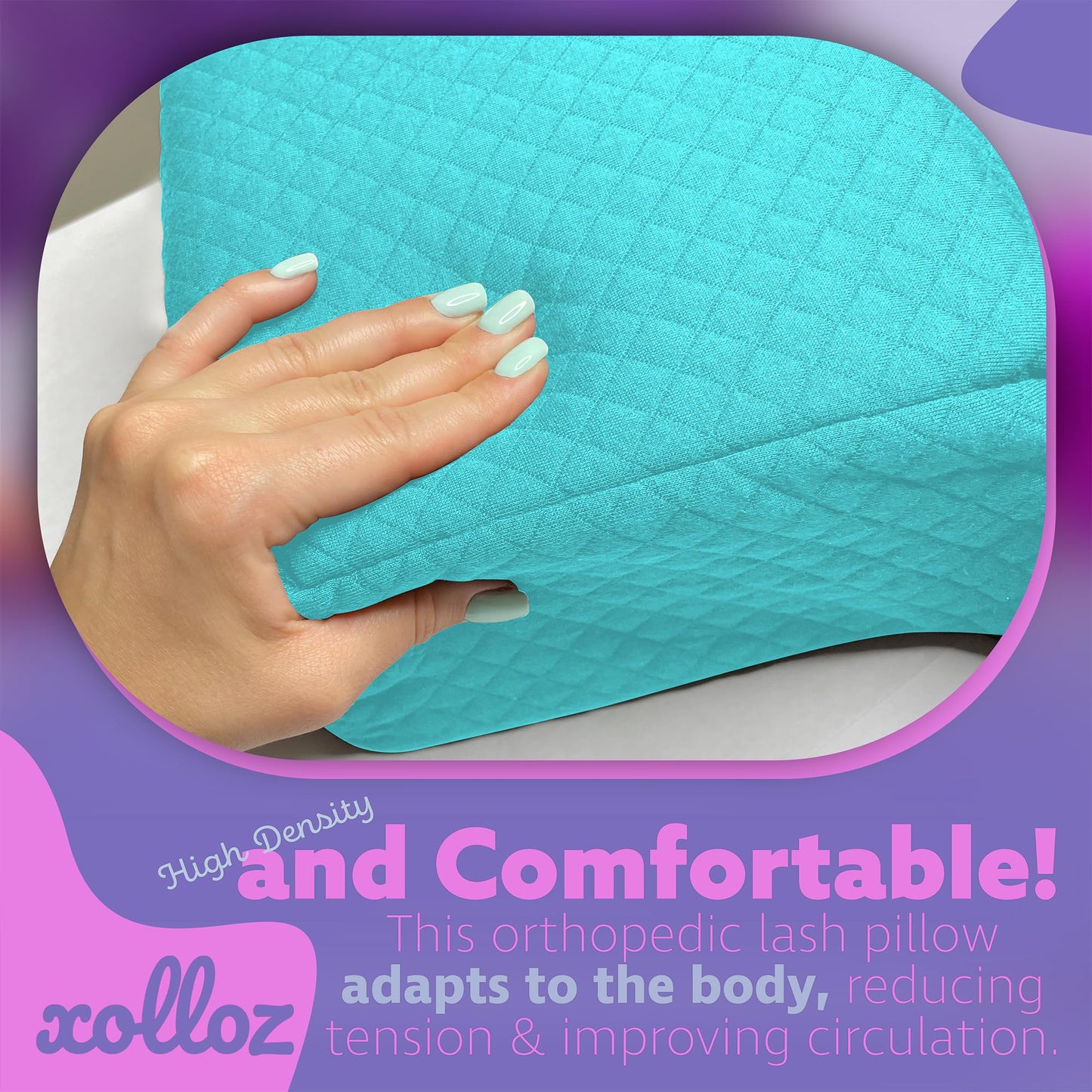 Lash Pillow for Eyelash Extensions - Curved Memory Foam Bed Pillow, Ergonomic Head Rest with Neck Support, Side Pockets for Tools, Fits Lash Beds for Tech – Blue