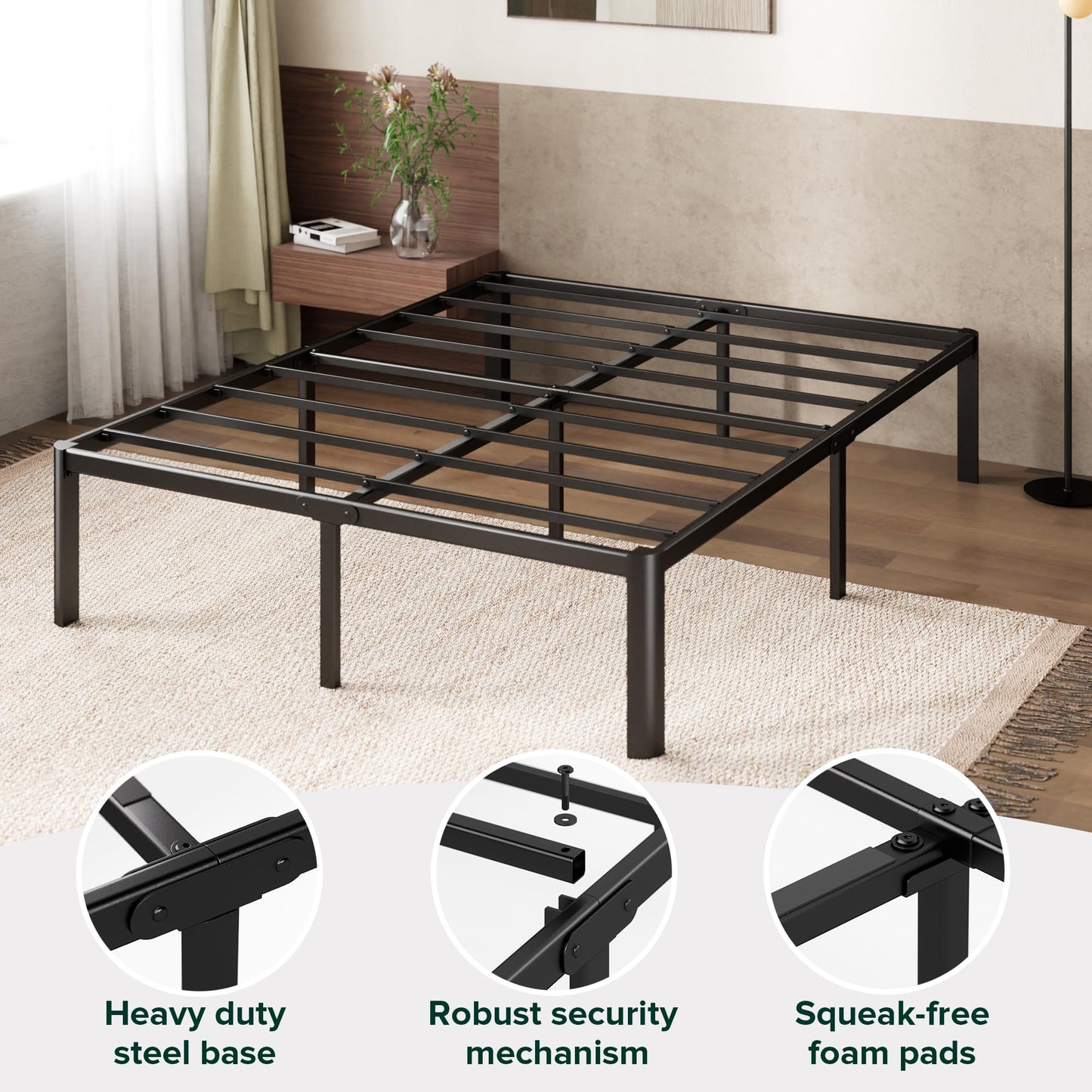 Zinus Van 16 Inch Full Metal Platform Bed, Steel Slat Support, No Box Spring Needed, Eco Friendly WonderBox Packaging, Easy Assembly, Black