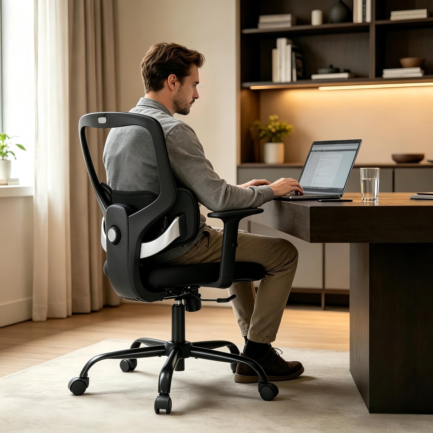 ZLHECTO® Ergonomic Office Chair, Executive Office Chair with Lumbar Support, Adjustable Height Arms 360° Swivel Mesh Desk Chair, Quiet Rolling Computer Chair for Home Office BIFMA Certified-300LBS