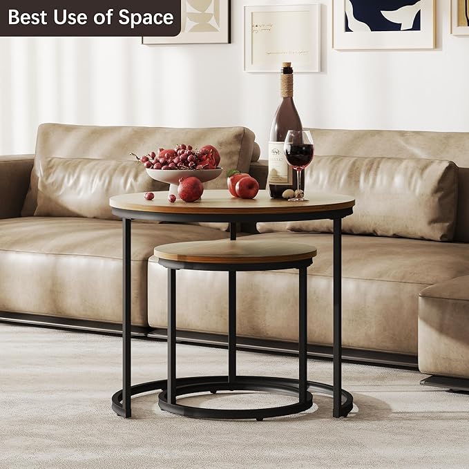 Otterease Nesting Tables Set of 2, Round Coffee Table, Small Nesting Coffee