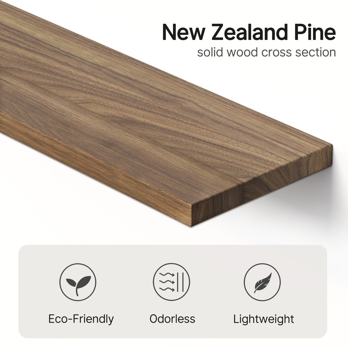Upgraded Floating Shelves for Wall, Set of 3 Solid Wood Wall Mounted Shelves, 23.6" Rustic Walnut Display Shelf for Bedroom, Living Room, Bathroom, and Kitchen Decor - Heavy-Duty & Natural Pine