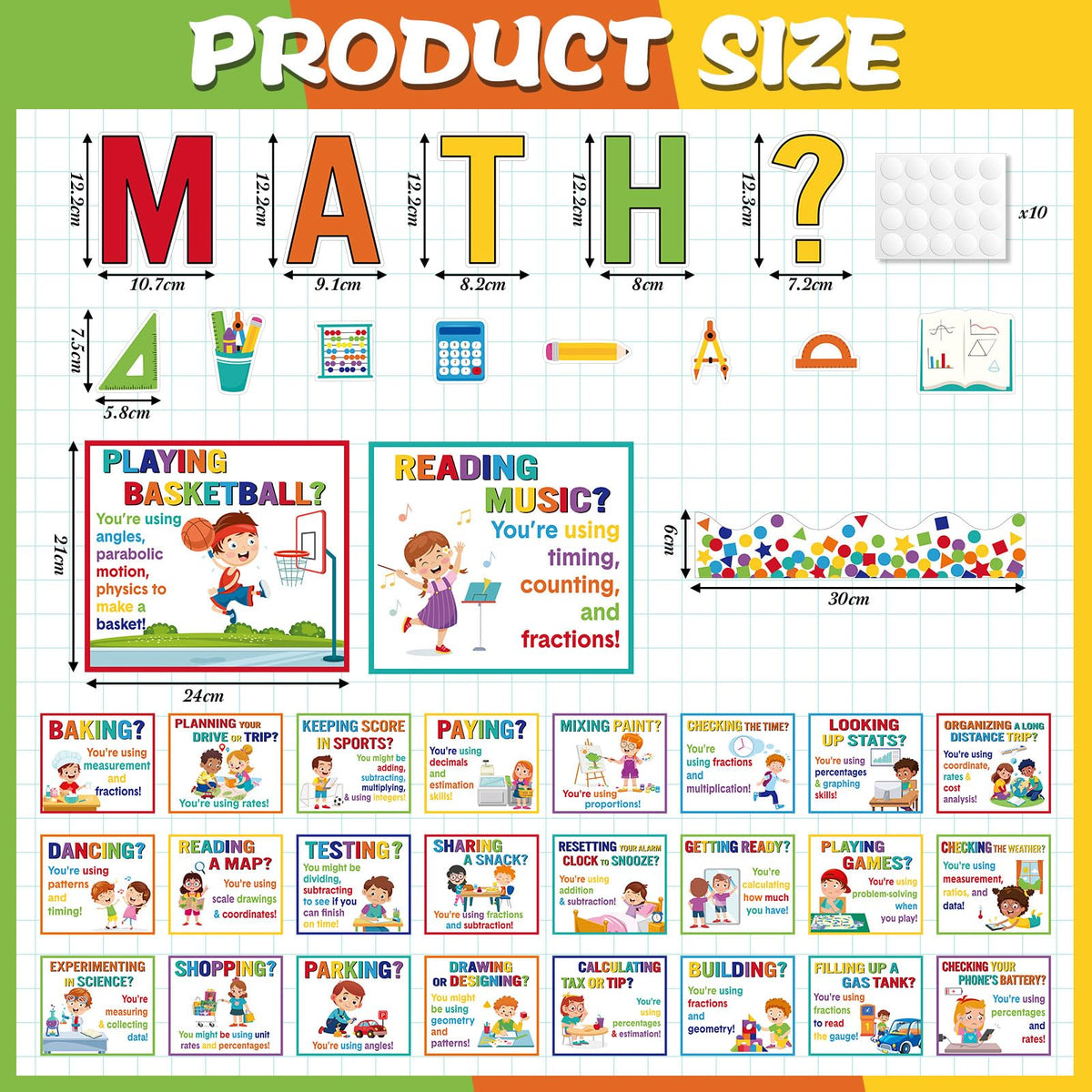 Pajean 85 Pcs Math Bulletin Board Set Math Posters Classroom Decorations for Elementary Middle High School Mathematics Education Posters Teacher Supplies (Boho)