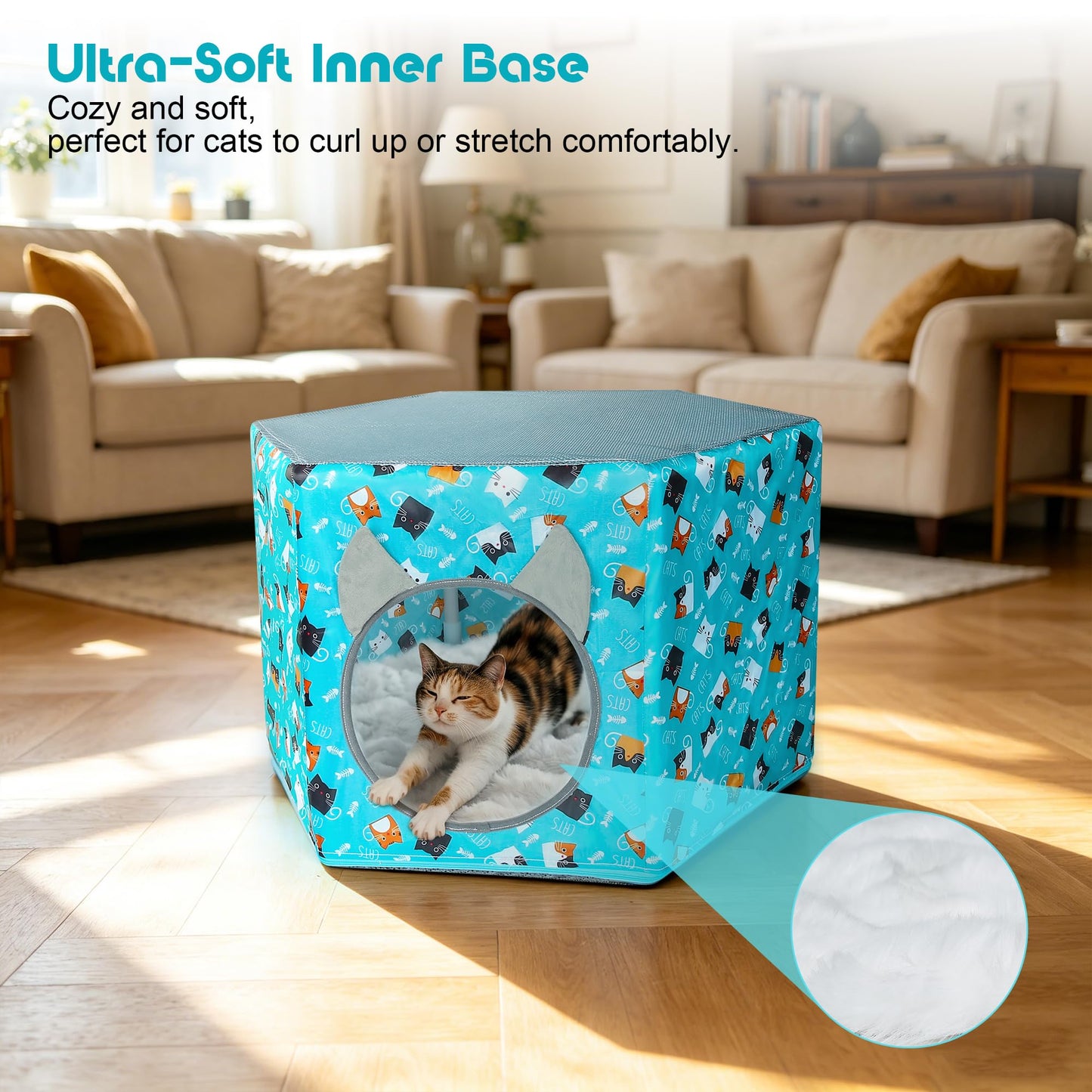 Cat Beds for Indoor Cats, Elevated Cat Hammock Bed, Hexagon Cat House with Breathable Mesh & Non-slip Bottom, Large Cat Cave Hanging Cat Bed for Indoor and Outdoor Use, 24'' x 21'' x 14.5''