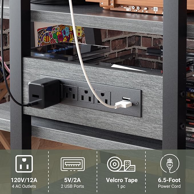 Besiost AV Media Stand with Outlets, Media Console with LED Lights, Stereo