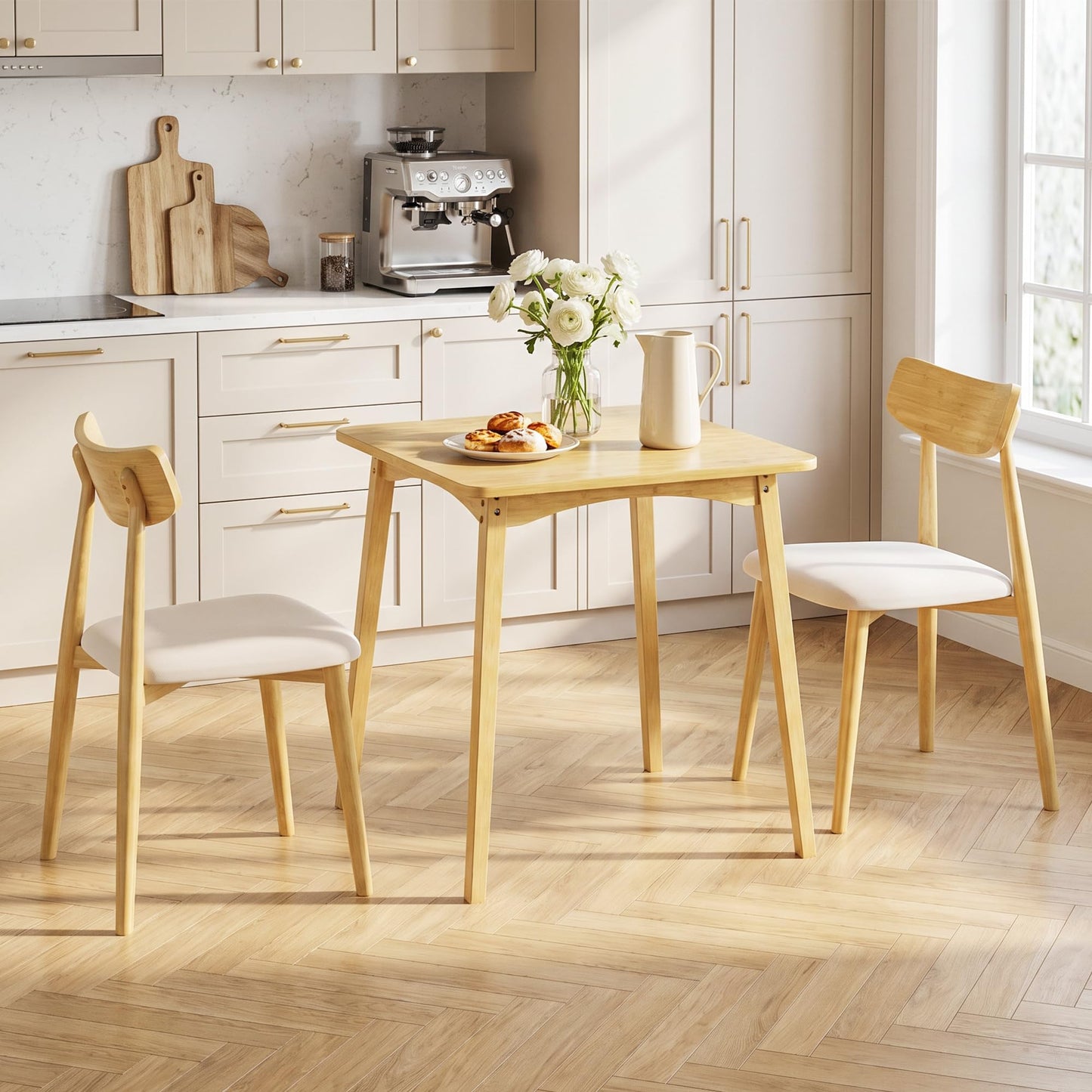SANLUCE Bamboo Dining Table, Small Kitchen Table for 2, 27.6" Square Dining Tables for Small Space, Easy Assembly, Dinner Table for Dining Room, Living Room, Kitchen, Office(Natural)