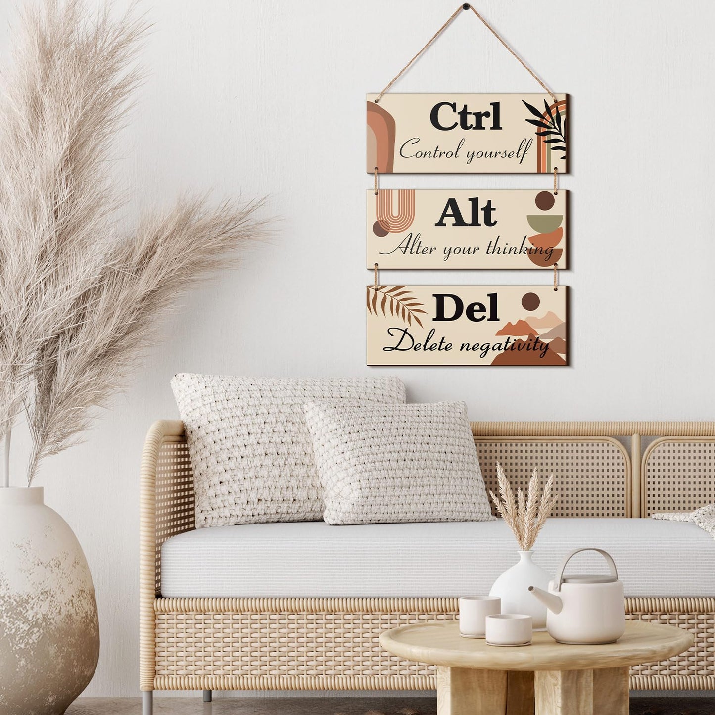 Lewtemi Boho Office Wall Decor Summer Inspirational Signs Rustic Wooden Ctrl Alt Del Decor with Saying Hanging Motivational Wall Plaques for Office Women Door Home Work(Brown)