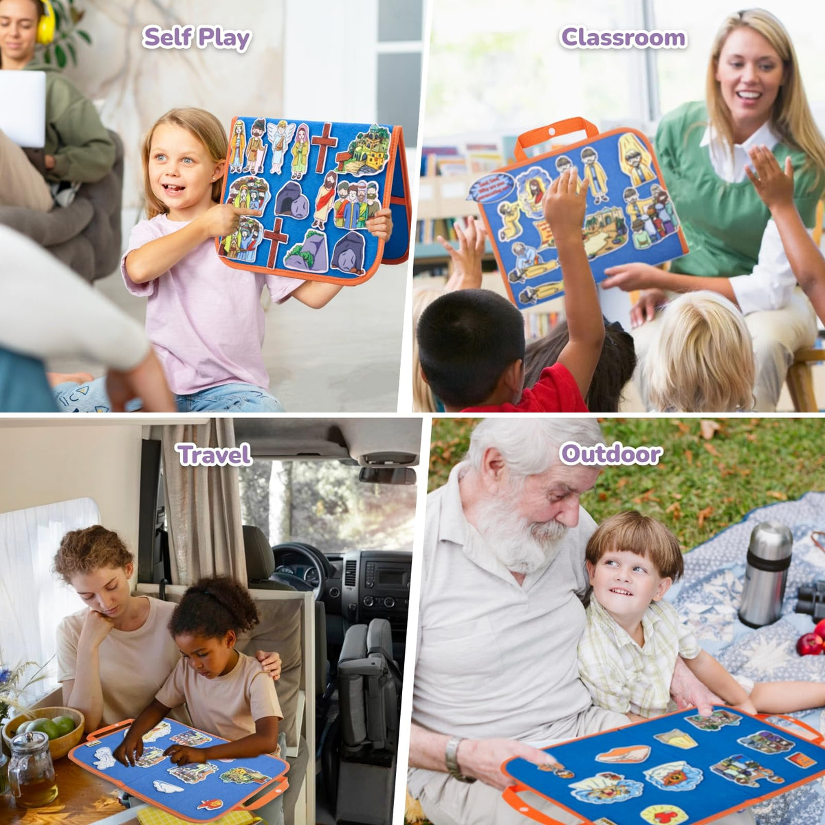 CHEFAN 4 Pack Felt Board Bible Stories Set, Flannel Board Stories, Nativity Flannel Graph Bible Toy for Kids, Include Jesus Resurrection, Ascension and Pentecost, Paul's Conversion, Prophet Isaiah