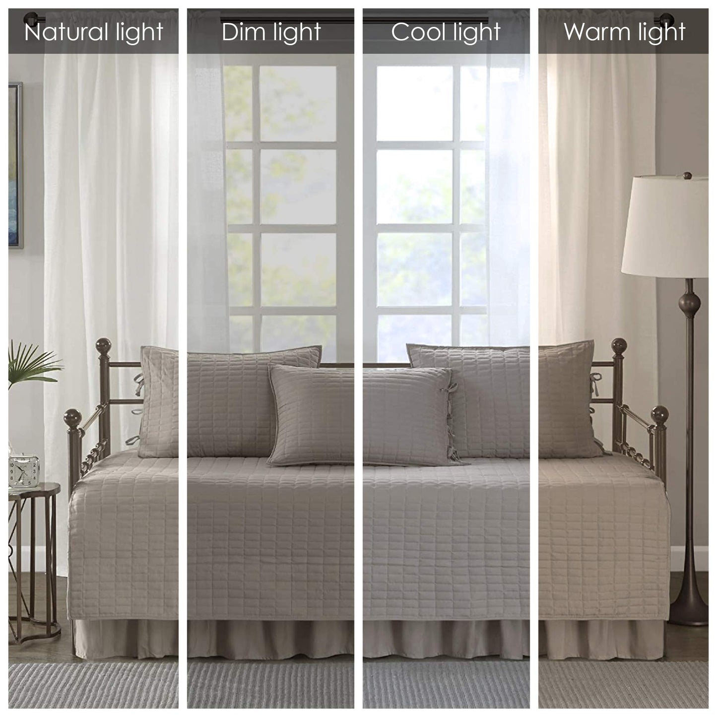 Comfort Spaces Daybed Cover - Luxe Double Sided-Quilting, All Season Cozy Bedding with Bedskirt, Matching Shams, Kienna Taupe 75"x39" 5 Piece